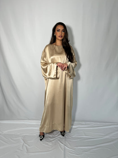 Abaya rayé satiné beige