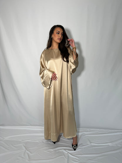 Abaya rayé satiné beige