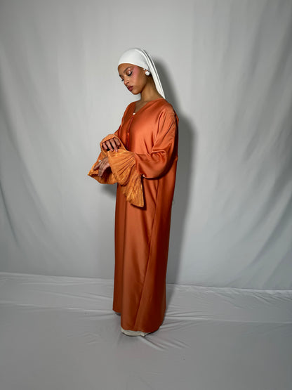 Abaya satiné manche bouffante orange