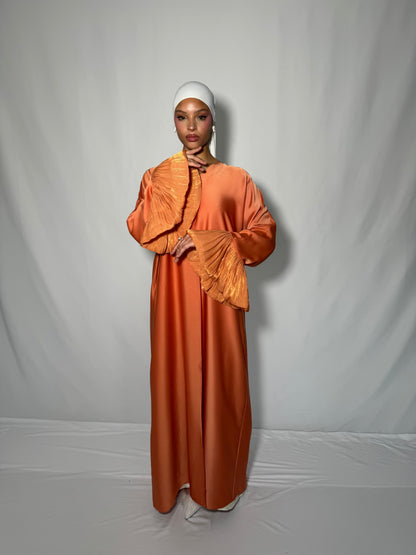 Abaya satiné manche bouffante orange