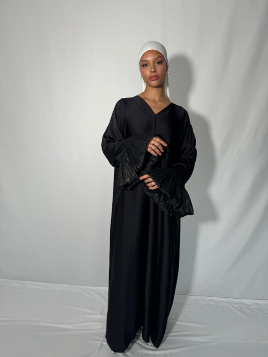 Abaya satiné manche bouffante noir