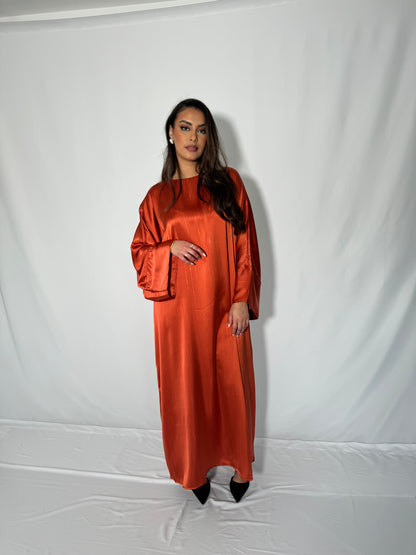 Abaya rayé satiné orange