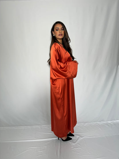 Abaya rayé satiné orange