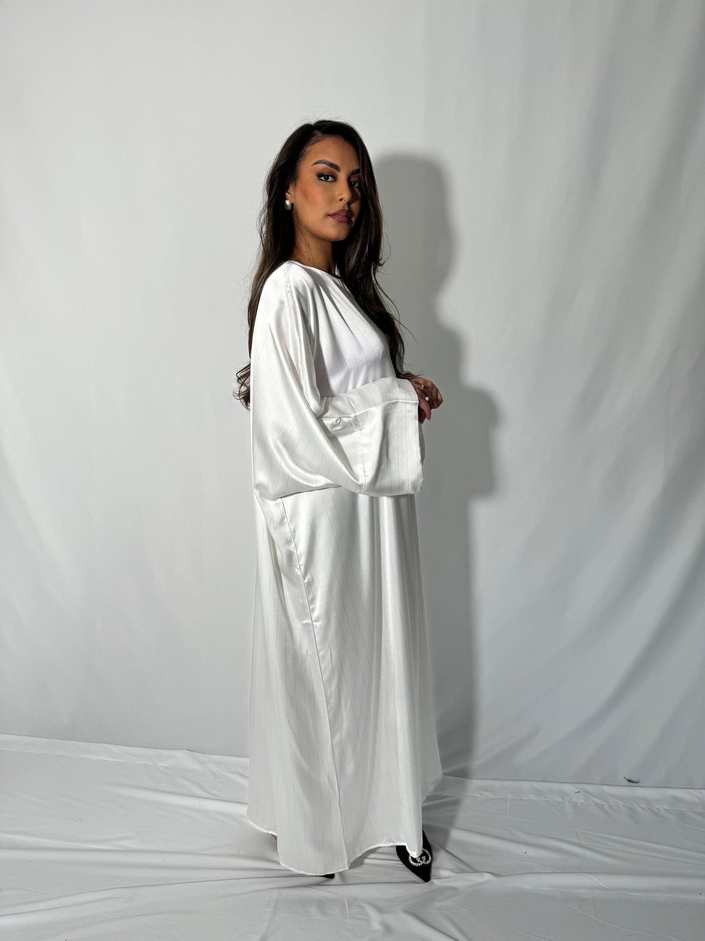 Abaya rayé satiné blanc