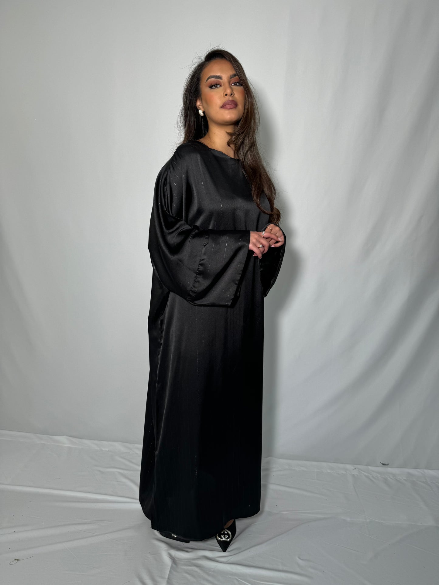 Abaya rayé satiné noir