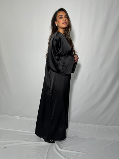 Abaya rayé satiné noir