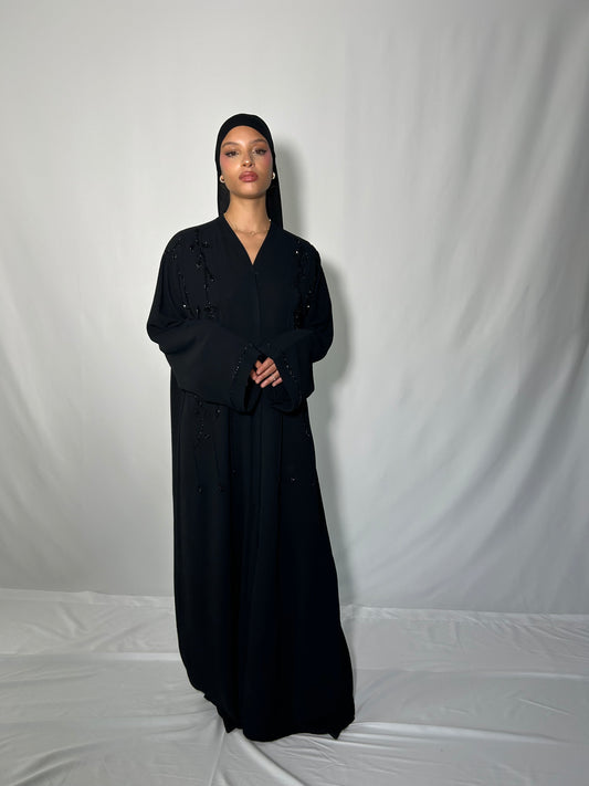 Abaya traditionnel Dubaï perlée avec voile assorti